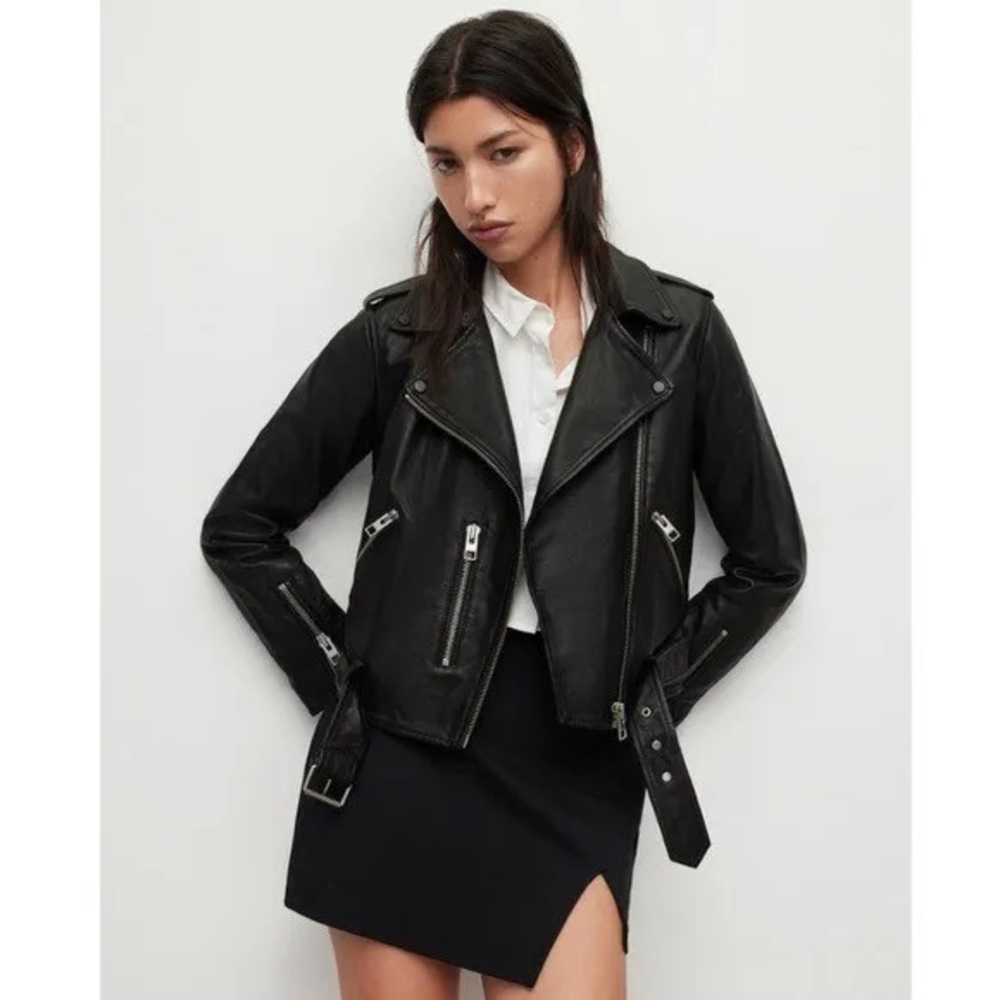 Allsaints Balfern Leather Moro Biker Jacket Black US 0